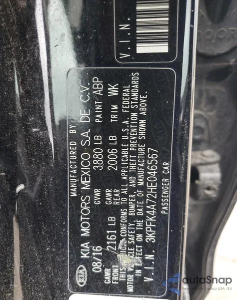 2017 Kia Forte Lx from USA, damaged, VIN 3KPFK4A72HE046567